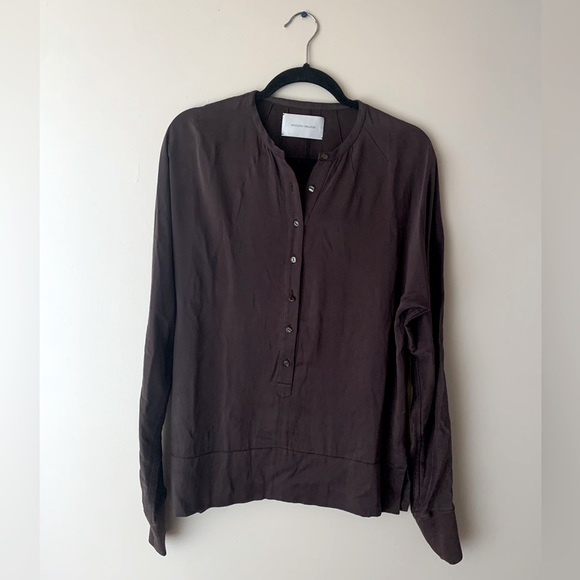 Brochu Walker Silk Half-Button Down Brown Small - Picture 1 of 11